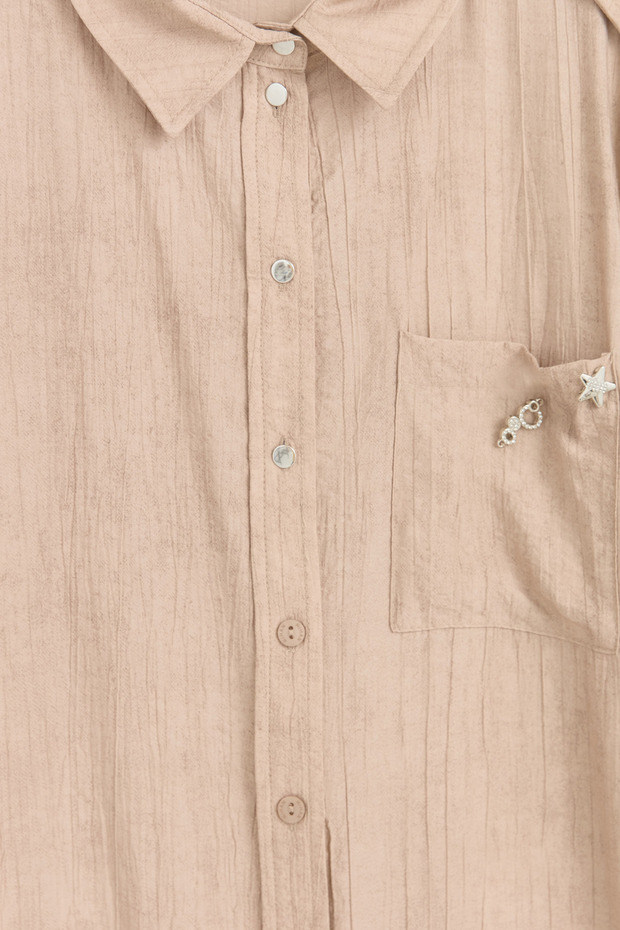 Plus Size Safari Rayon Tunic with Adjustable Sleeves - Beige