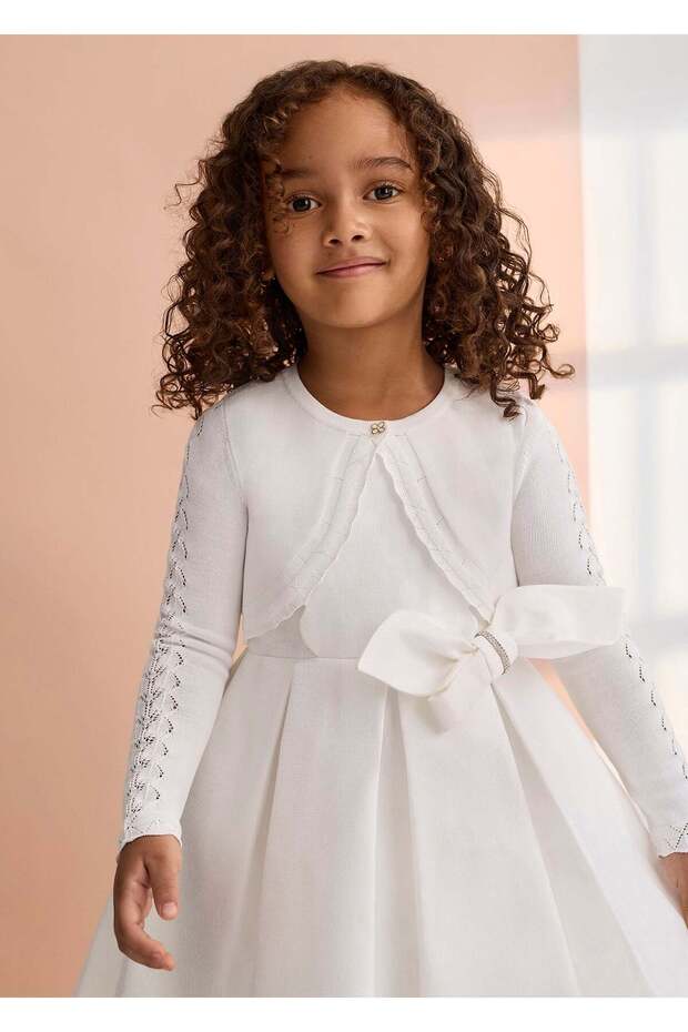 Mayoral Abel Lula Girl's Mercerized Evening Dress with Bolero White