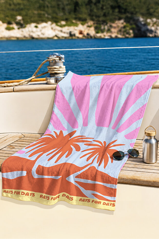 Tropical Palm Sunset Beach Towel-Bohemian Pink Blue Summer Themed Quick Dry Microfiber Towel