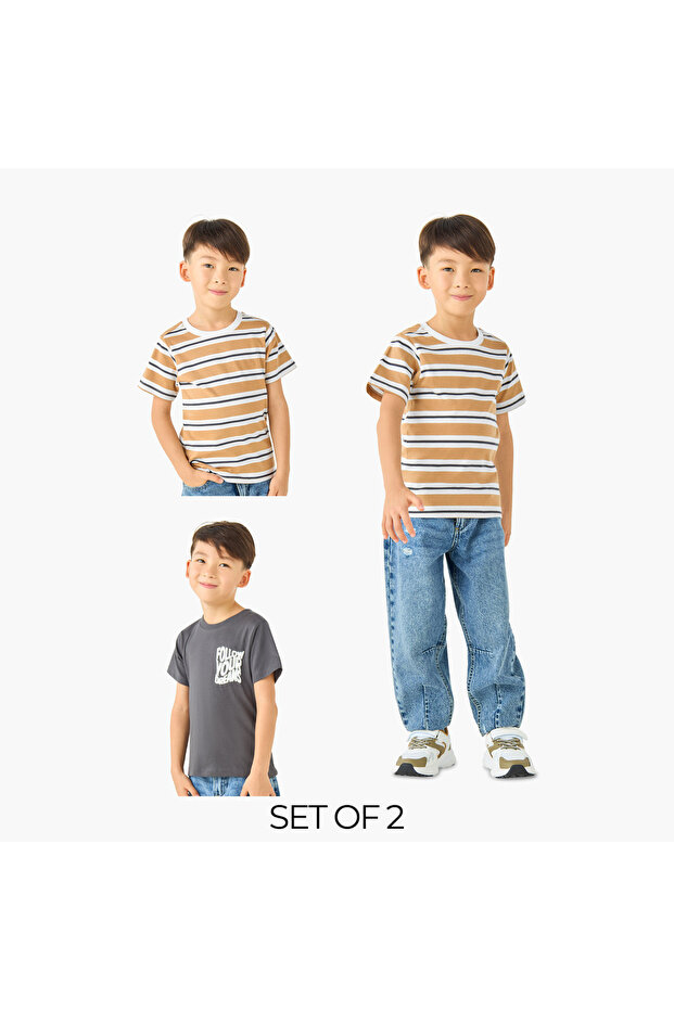 Pack of 2 Crew Neck Short Sleeves T-shirt with Assorted Print