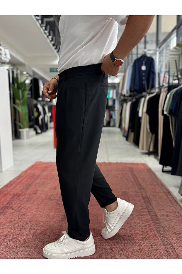 Black Patterned Fabric Trousers By-5090 - 4