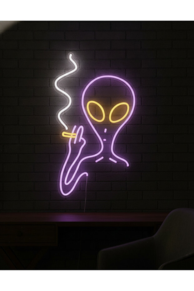 Uzaylı Figürü LED Neon Tablo | Pop Culture Duvar Dekoru | Pleksi Aydınlatmalı Genç Odası Tablosu - 3