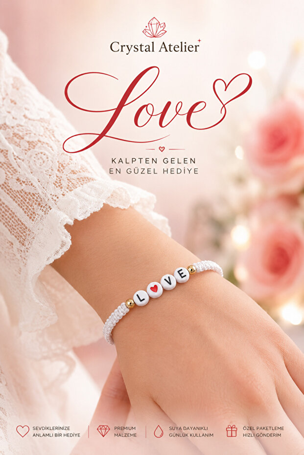 2 Pieces of Love Written Couple Lover Combination Bracelet with Heart Detail Anniversary Valentine's Day Gift Black and White Rope Macrame Bracelet