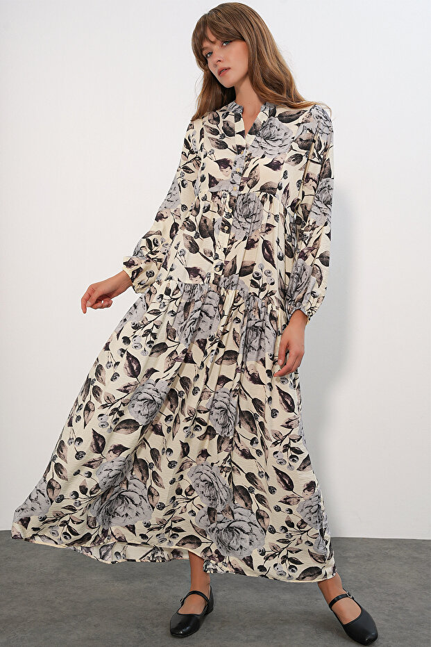 Women's Lilyum Fabric Long Hijab Dress 2593 - Anthracite