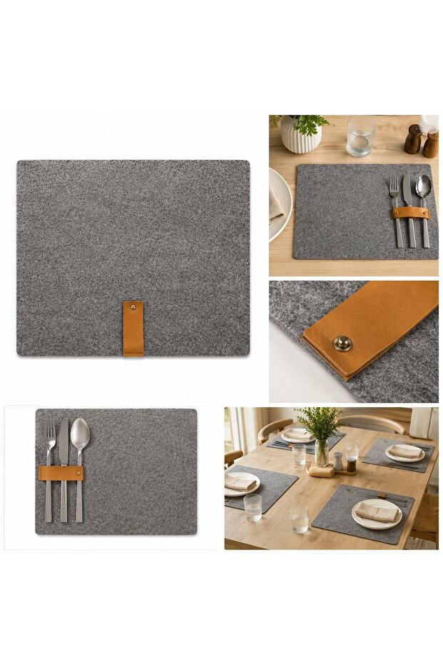 Faux Leather Detailed Felt American Service Set of 2