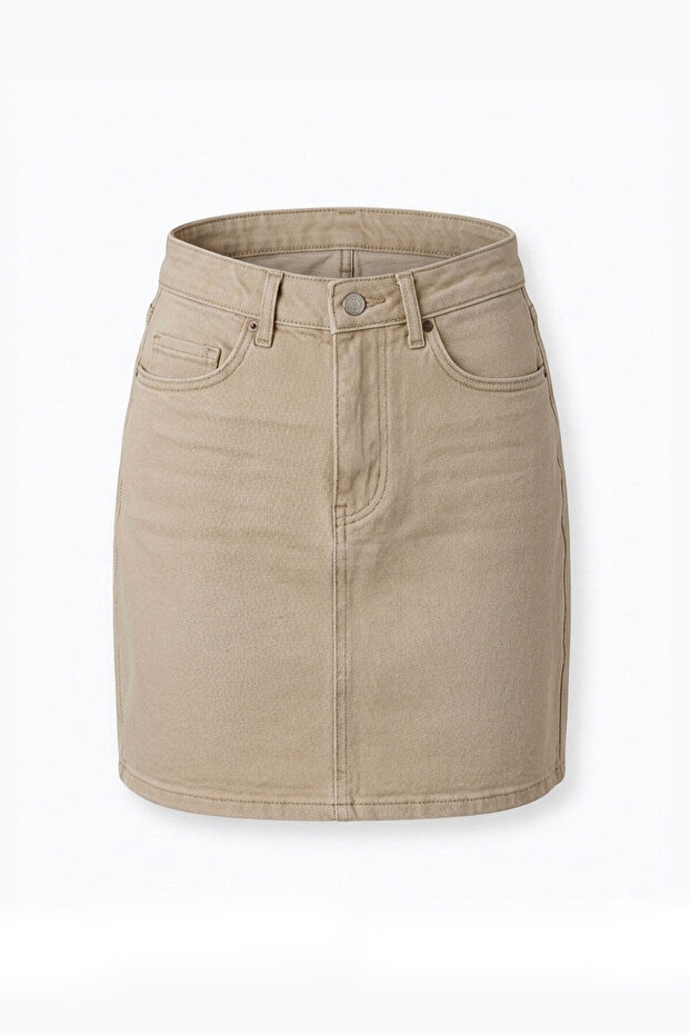 Premium Washable Denim Skirt - Beige