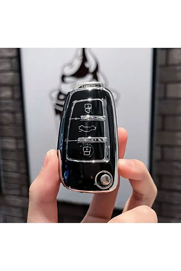 Audi A1 A3 8P 8L A4 A5 B6 B7 B8 A6 A7 C5 C6 4F Q3 Q5 Q7 8V Model with Key Luxury Key Case Cover White/Silver