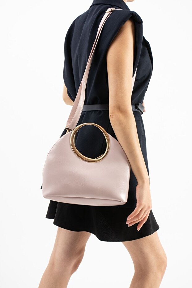 New Ring Accessory Decorated Design Hand and Shoulder Bag (with Long Strap)