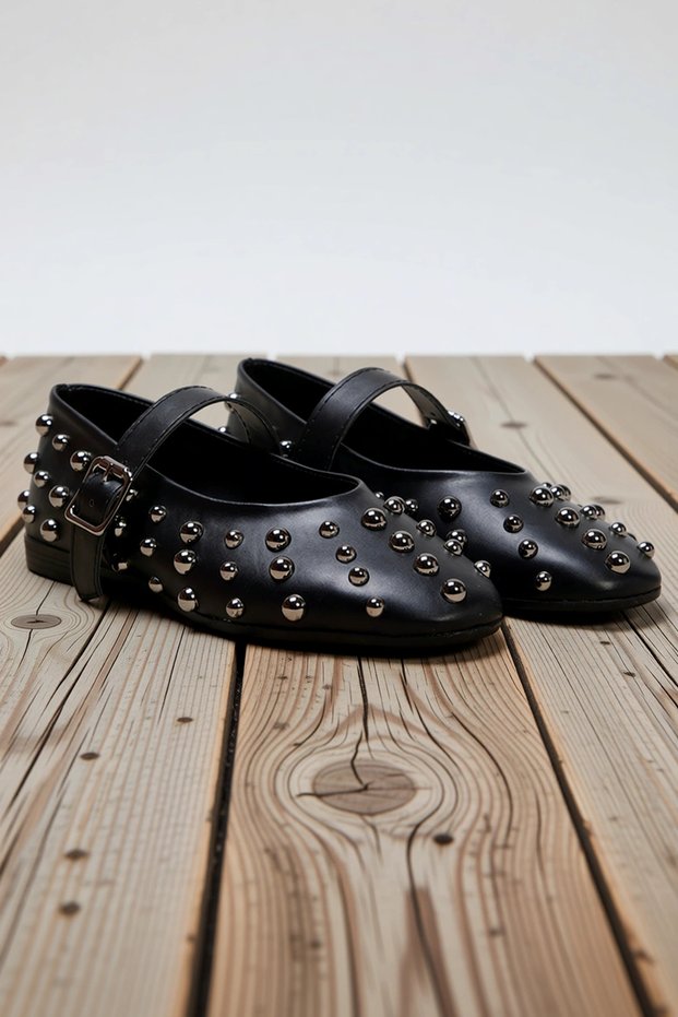 Women's Almond Toe Mary Jane Ballerina Rivet Strap Flat Heeled Polyurethane Casual Shoes Comfortable Modern