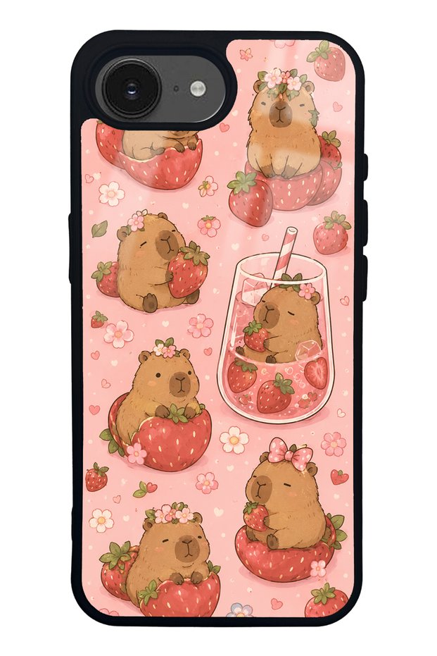 iPhone 16E Strawberry Capybara Design Glossy Phone Case