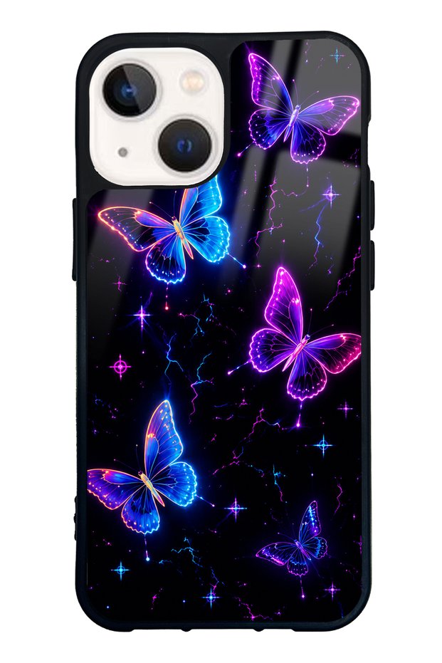 iPhone 13 Mini Glossy Phone Case with Neon Butterfly Dream Design