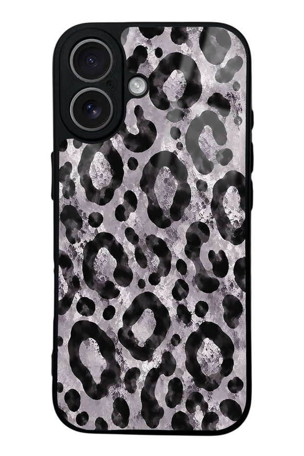 iPhone 17 Gray Leopard Design Glossy Phone Case