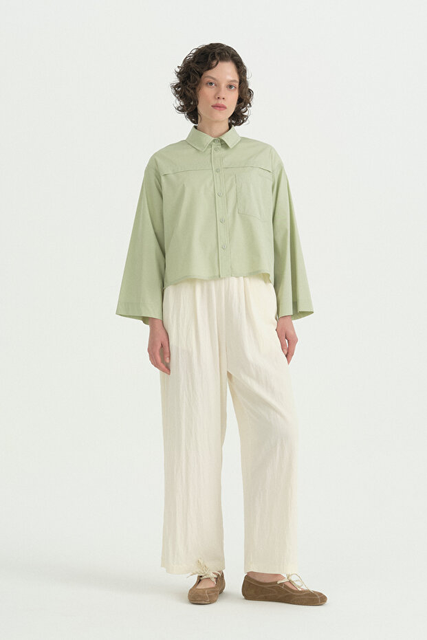 Aller Detailed Crop Cotton Shirt - Çağla