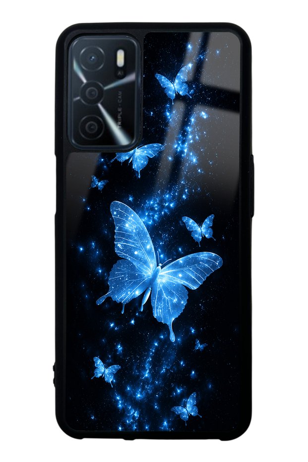 Oppo A16 Blue Galaxy Butterfly Design Glossy Phone Case