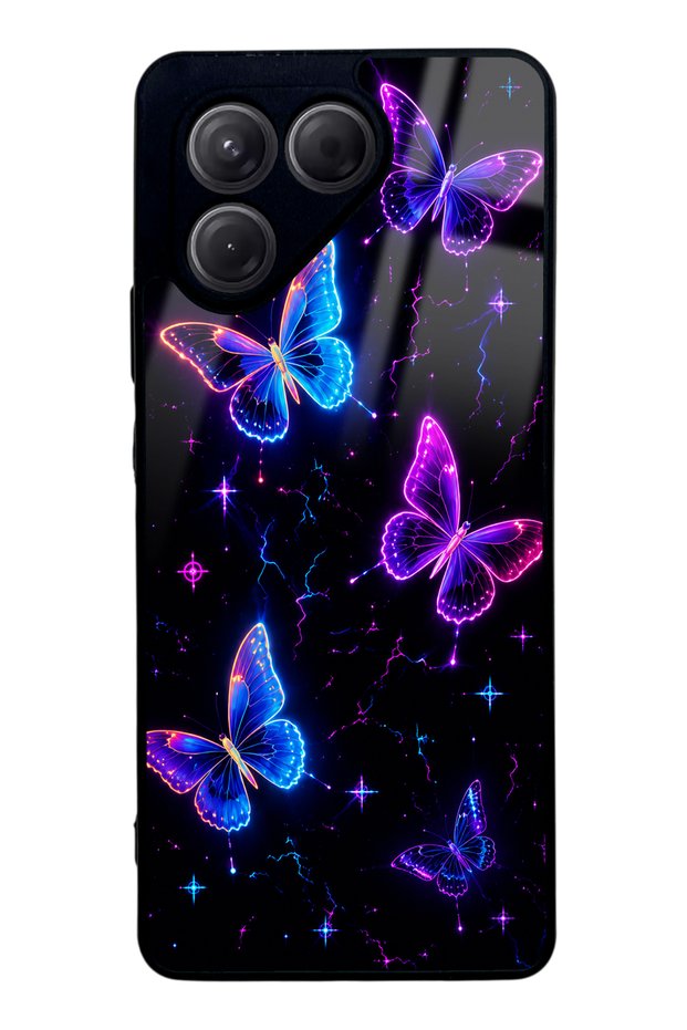 Tecno Pova 7 Glossy Phone Case with Neon Butterfly Dream Design