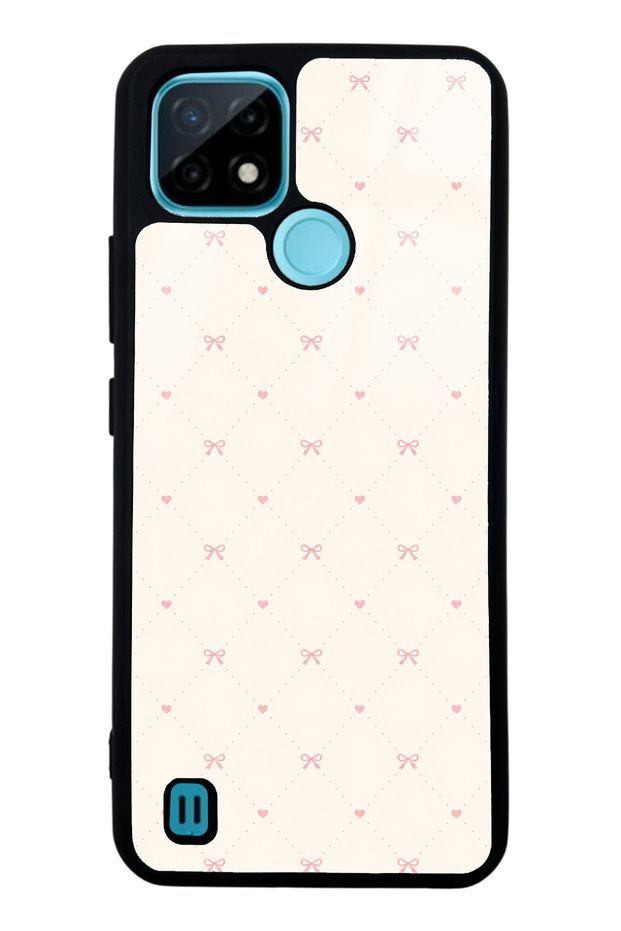 Realme C21 Glossy Phone Case with Cream Pink Coquette Pattern Design