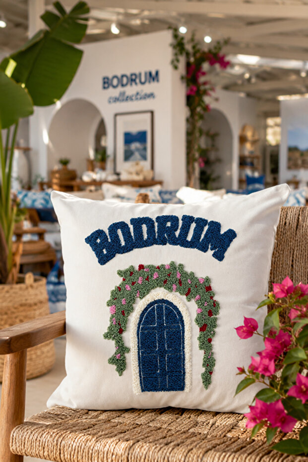 Punch Embroidered Throw Pillow Cover - 43*43 cm - Bodrum - Pnk001