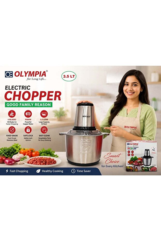 3.5L Electric Chopper Heavy Duty Food Processor With 6-Blade Cutting System