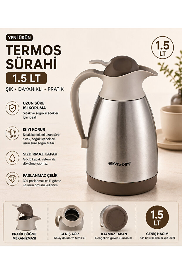 Brown Lid Steel Thermos 1.5 Lt