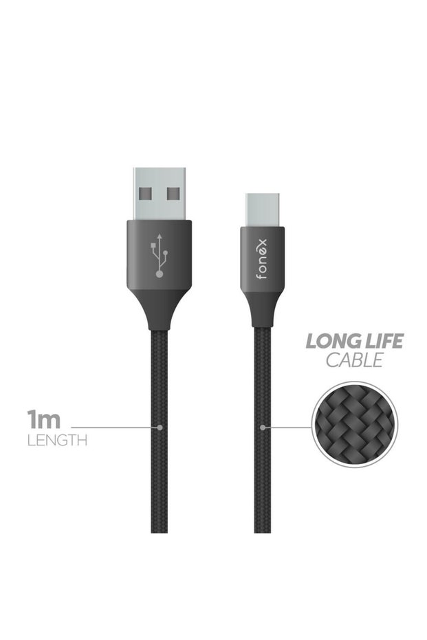 Cablu de alimentare, extra rezistent, din textil USB-A la TypeC, 1m