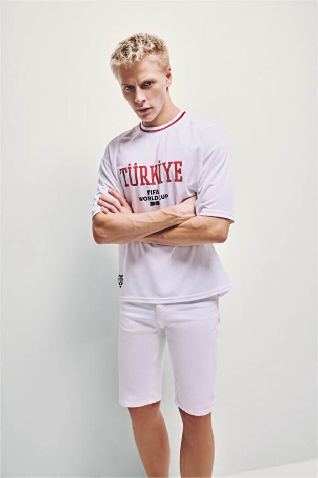 Boxy Fit Turkey Printed White Men's T-Shirt I0914Ax/Wt34