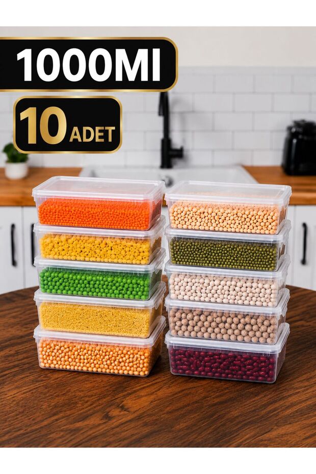 10 Pieces of Storage Containers Suitable for 1Lt Deep Freezer with Self-Closing Lid