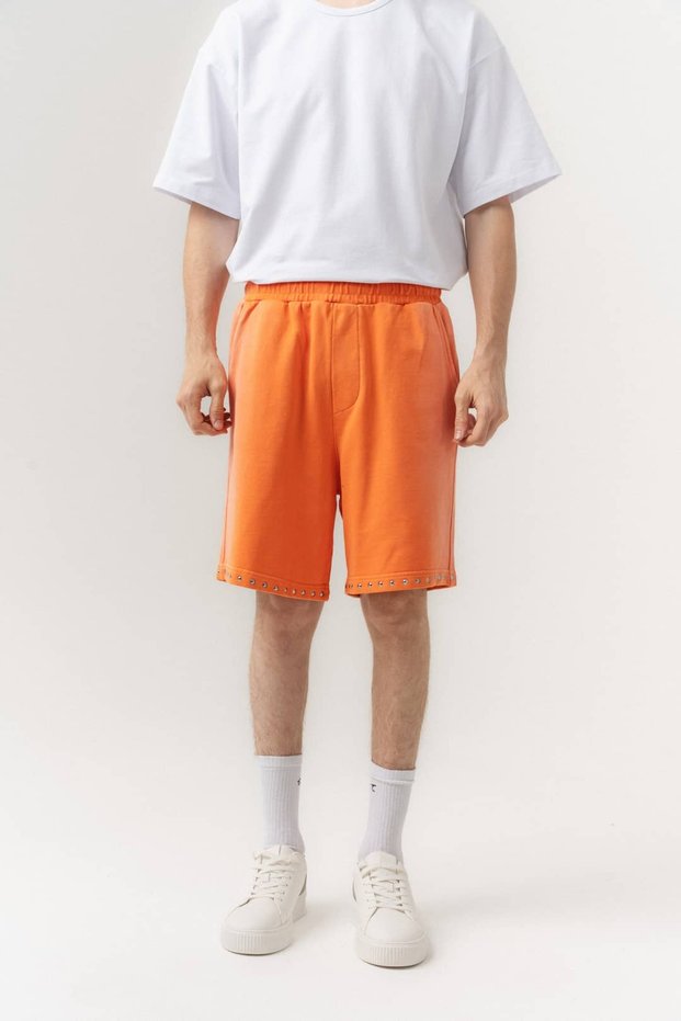 Mach Rivet Washed Shorts with Stud Detail on the Hem