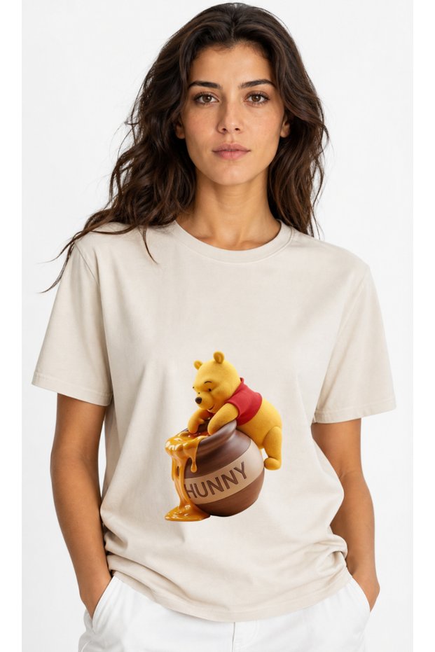 Honey Jar and Cute Teddy Bear Printed Women's T-Shirt