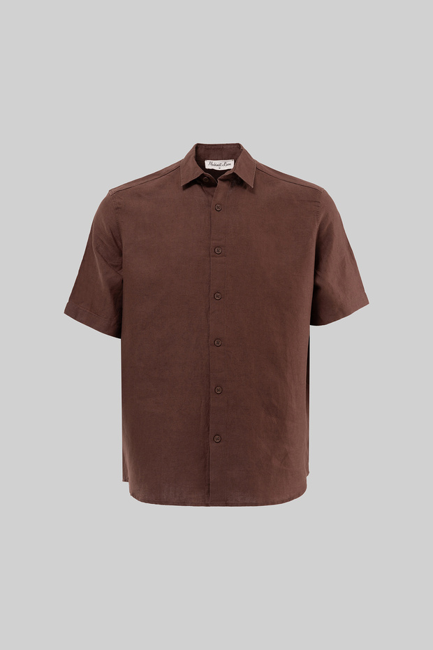Men's Short Sleeve Oversize Linen Shirt Brown