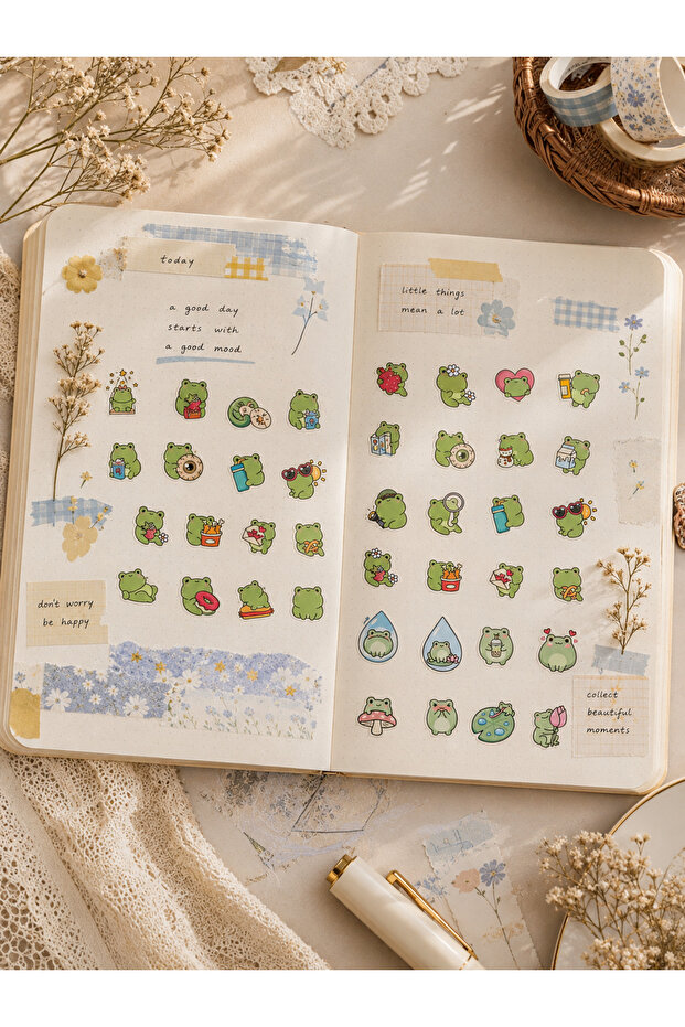 Kawaii Frog Mood Sticker Set - 2 Sheets 12X16 cm | Cute Frog Planner Journal Stickers, for Agenda, Diary, Bujo, Scrapbook