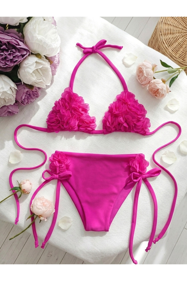 Girls' Special Design Floral Bikini Set with Adjustable Laces
