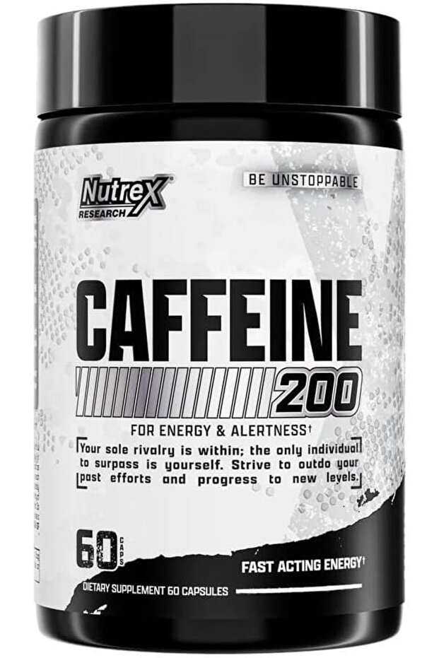 Caffeine 200 mg, Fast Acting Energy & Alertness Supplement, Focus and Endurance Booster, Pre-Workout Performance Support, 60 Capsules