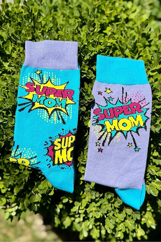 Unisex Super Mom Sports Socks with Different Patterns for Right and Left Hands
