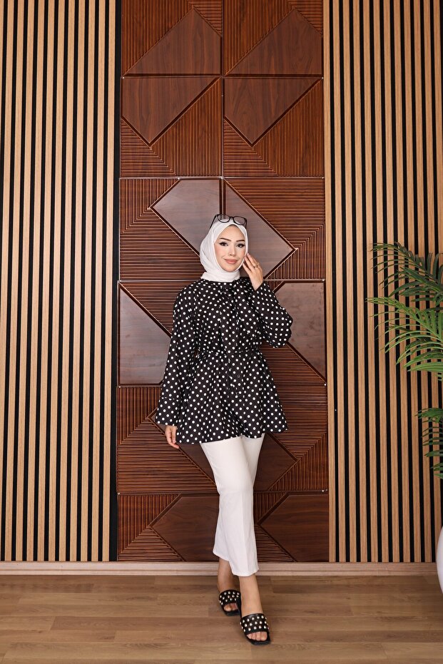 Polka dot tunic with waist tie