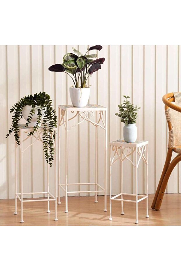 Medley 3-piece Square Metal Planter Stand - White