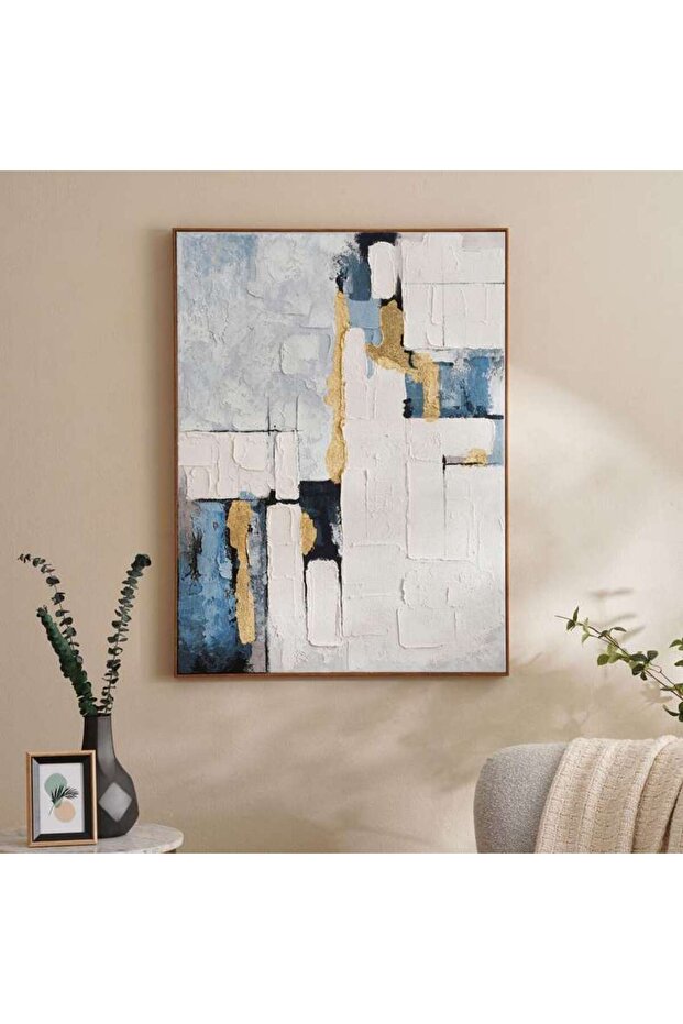 Tavo Hand Painted Canvas Framed Wall Art 75x3.5x100cm - Blue