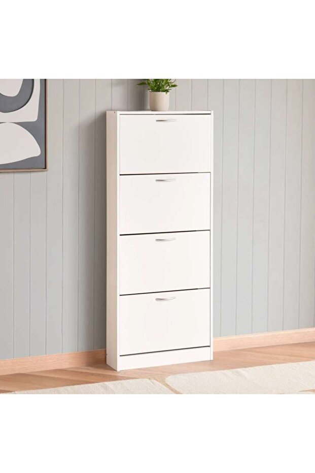 Furinno Shoe Rack 12 Pairs With 4 Drawer -white