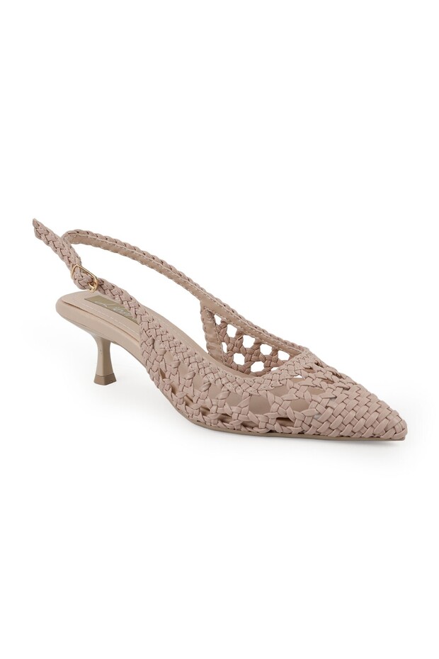 Women's Knitted Heeled Shoes Pointed Toe Short Goblet Heel Slingback Stylish Comfortable Tpu Sole L085.K265