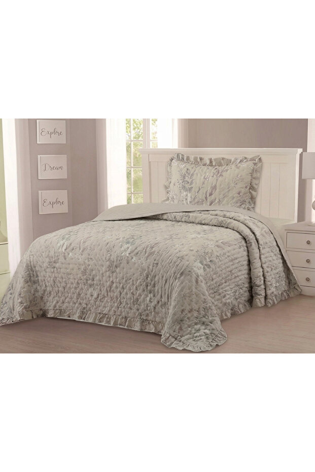 Luxury Patterned Single Bedspread Set 180X220 cm – Ruffled Muslin Textured Pique Set + 50X70 Pillowcase