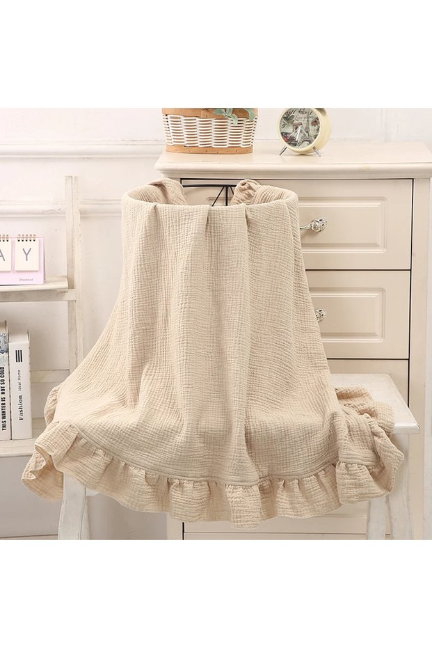 100x120 cm Khaki Cotton Baby Blankets Newborn Muslin Swaddle Baby Wrap Gauze Ruffle Blanket Bedding