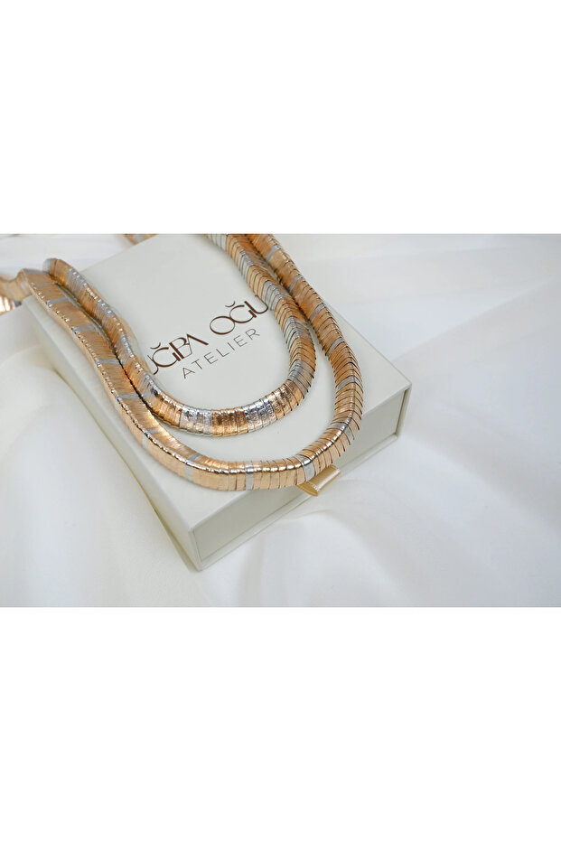 Kol342 Double Color Gold+Silver Snake Necklace