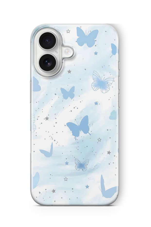 iPhone 17 Compatible Pastel Blue Butterfly Pattern Transparent Phone Case