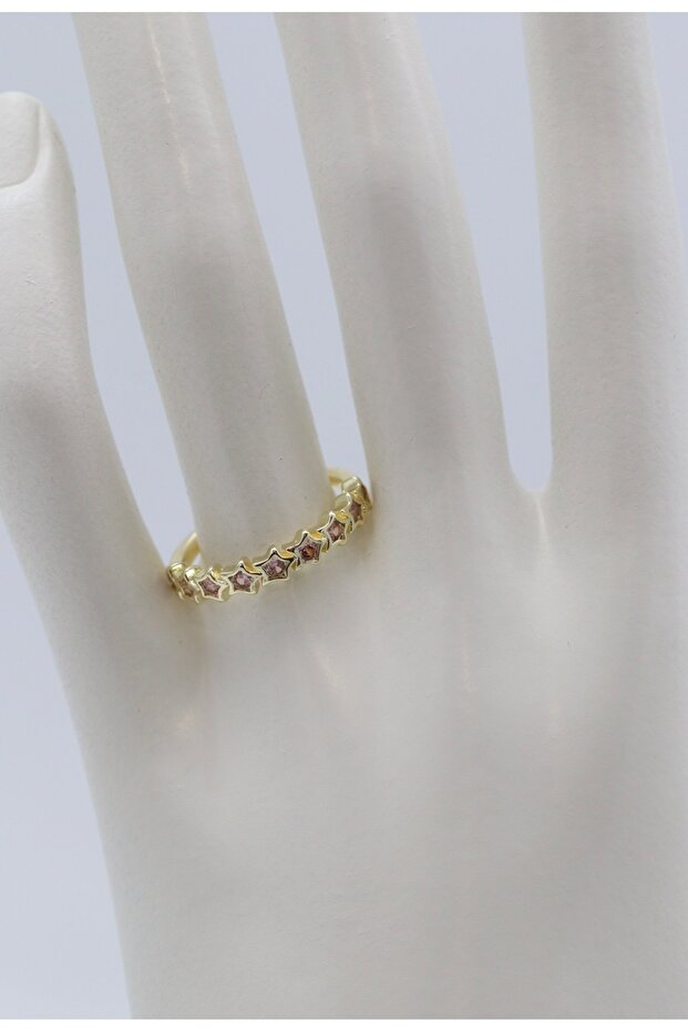 Vip Gold Pink Stone Fine Row Star Model Adjustable Non-Tarnish Steel Ring