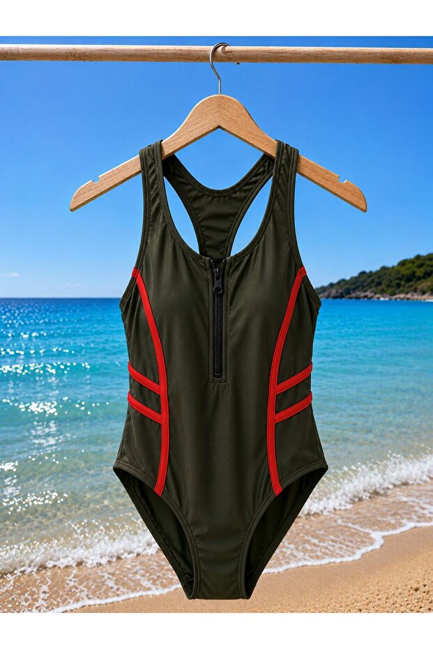 Swimsuit with Zipper Detail on the Front 8126