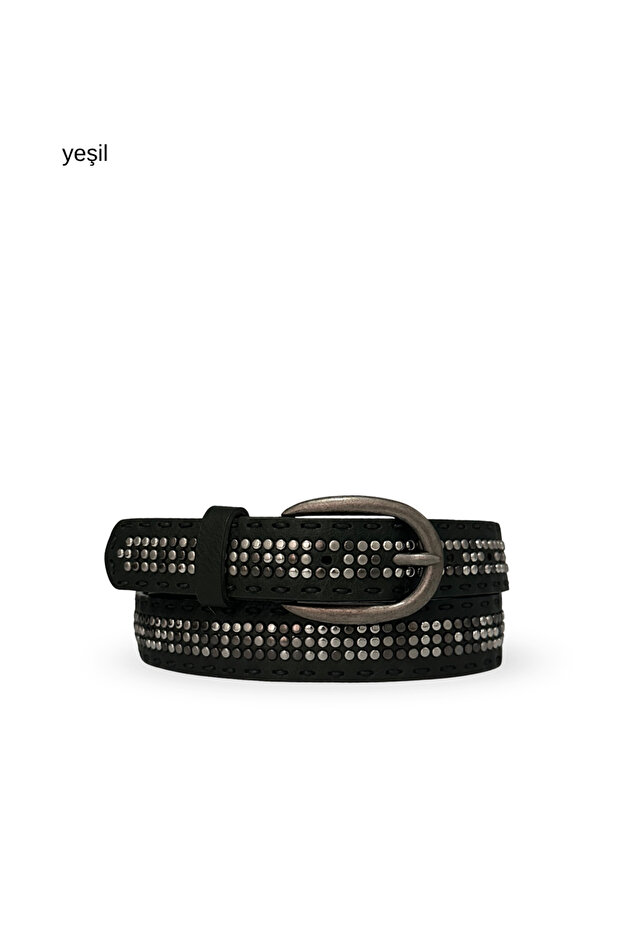 Studded Belt with Stitching Detail