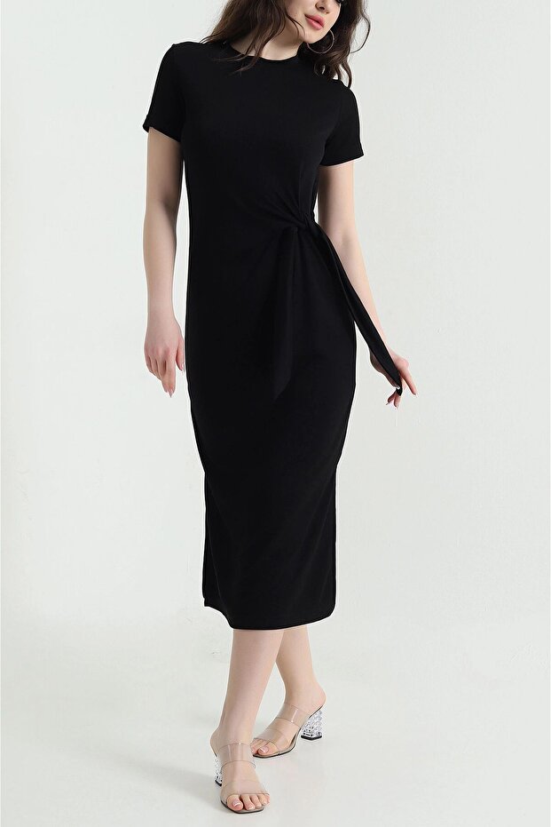 Women's Black Modal Slit Dress