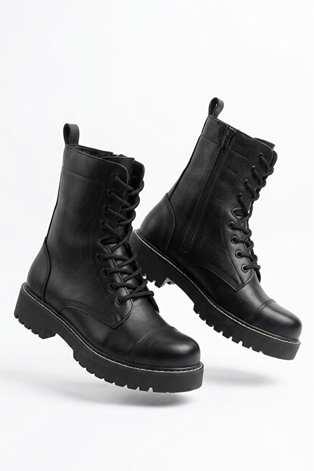 Zrc009 Premium Lace-Up Zippered Men's Boots Black