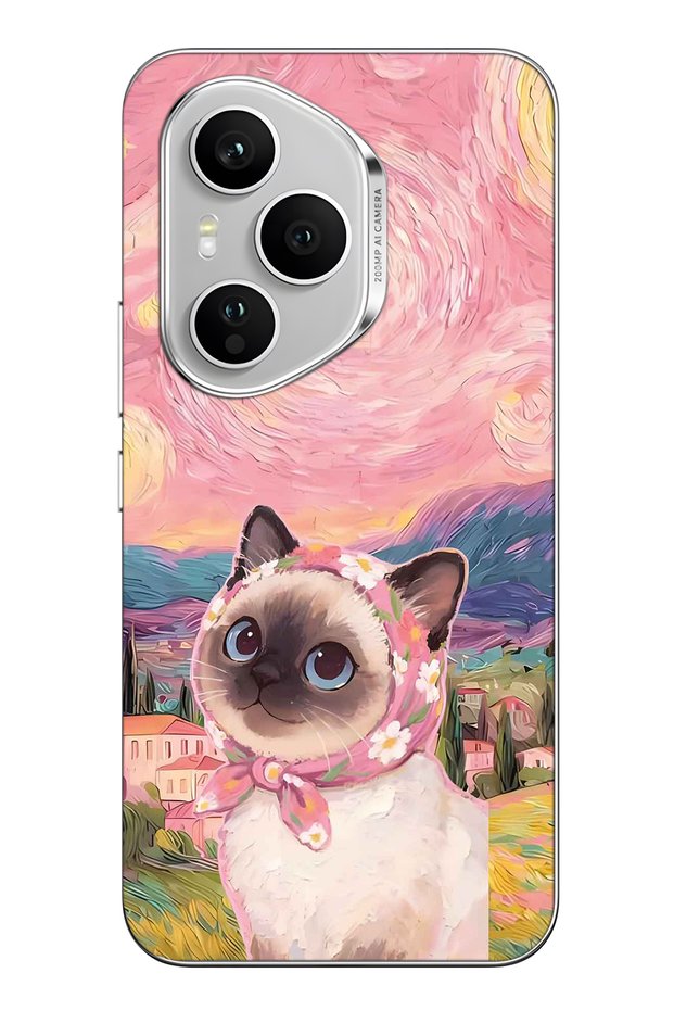 Honor 400 Pro Compatible Van Gogh Themed Cat Pattern Transparent Phone Case