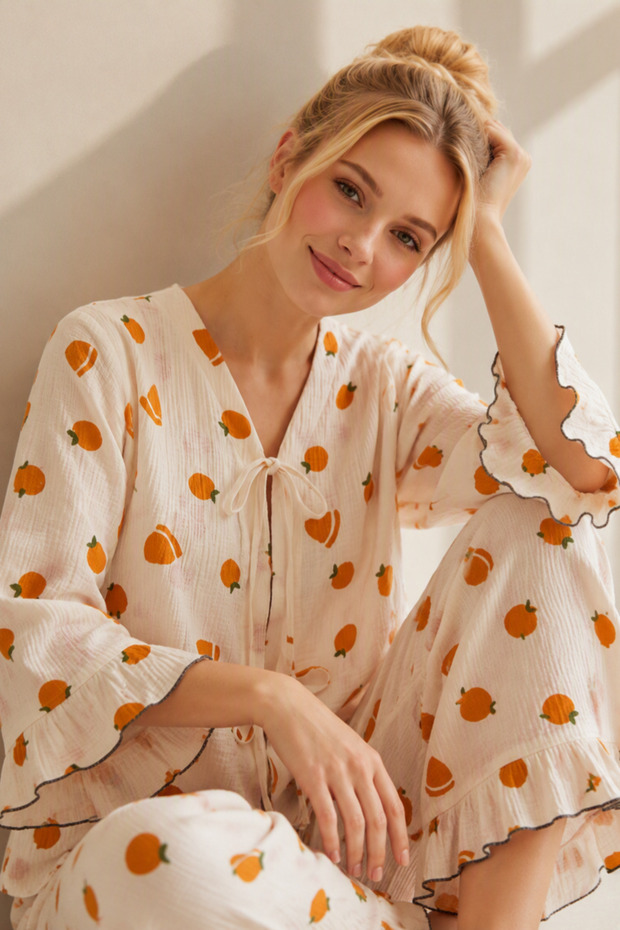 Bürümcük Knitted Short Sleeve Women's Pajama Set