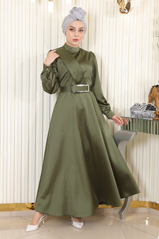 Draped Satin Evening Dress Khaki 19192